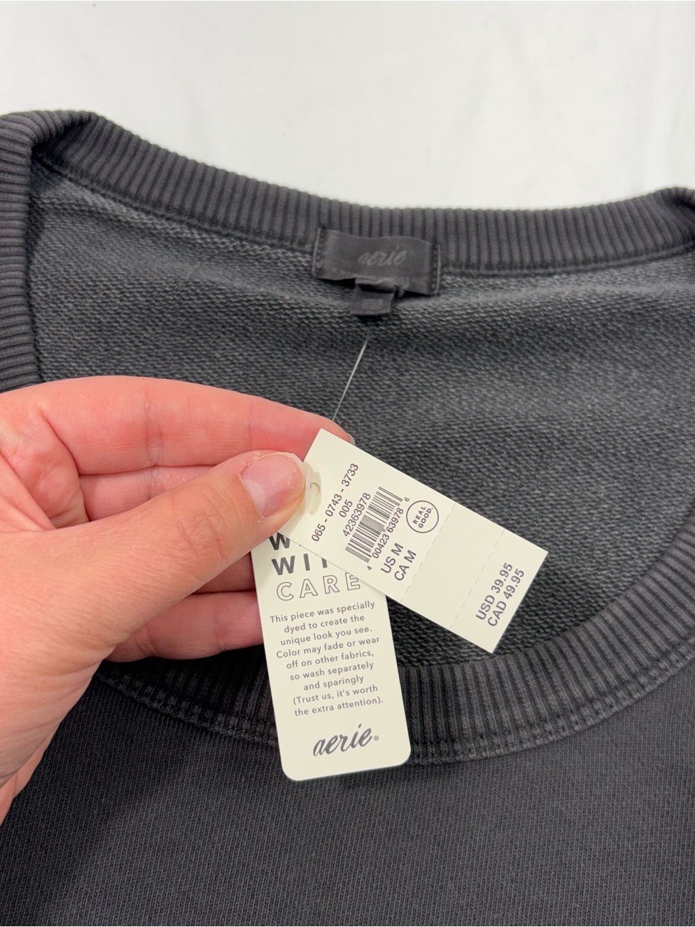 Aerie Seams Right Gray Short Puff Sleeve Crewneck Sweatshirt Top NWT M Lounge - Picture 4 of 8